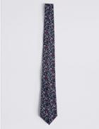 Marks & Spencer Pure Silk Floral Tie Navy