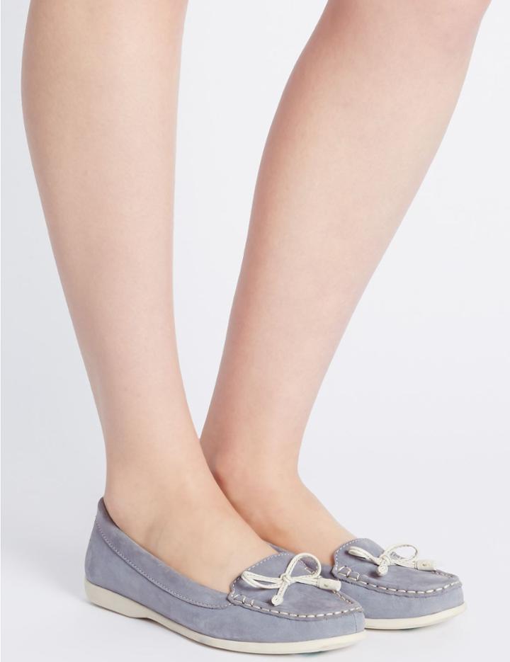 Marks & Spencer Leather Bow Boat Shoes With Footglove&trade; Pale Blue