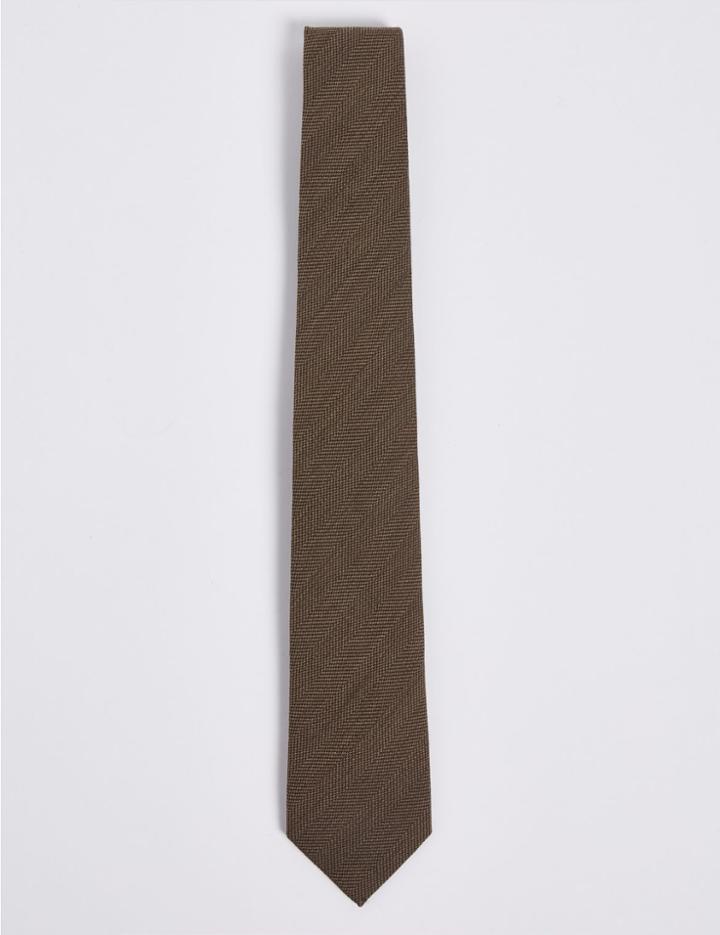 Marks & Spencer Wool Rich Herringbone Tie Taupe Mix