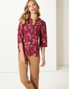 Marks & Spencer Pure Cotton Floral Print 3/4 Sleeve Blouse Red Mix