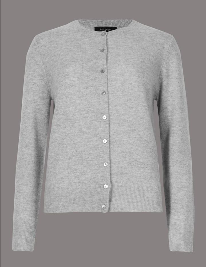 Marks & Spencer Pure Cashmere Crew Neck Cardigan Medium Slate