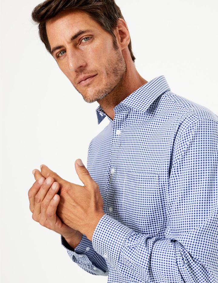 Marks & Spencer Regular Fit Checked Non-iron Shirt Navy Mix