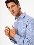 Marks & Spencer Regular Fit Checked Non-iron Shirt Navy Mix