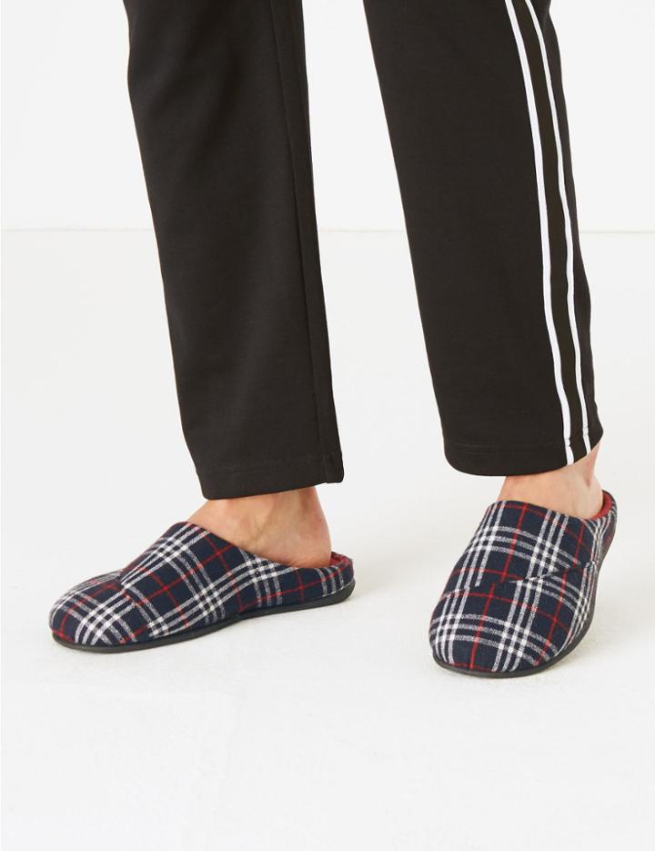 Marks & Spencer Checked Mule Slippers Blue Mix