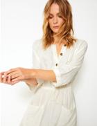 Marks & Spencer Linen Blend 3/4 Sleeve Waisted Midi Dress Cream