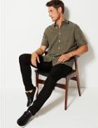 Marks & Spencer Bamboo Jacquard Short Sleeve Shirt Khaki