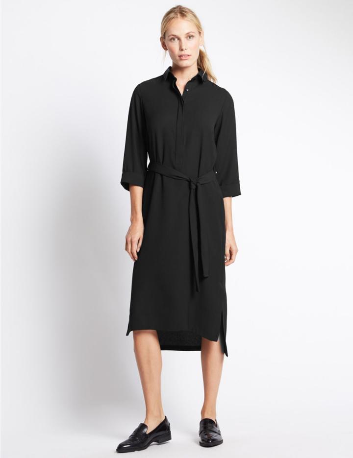 Marks & Spencer 3/4 Sleeve Shirt Dress With Belt Black