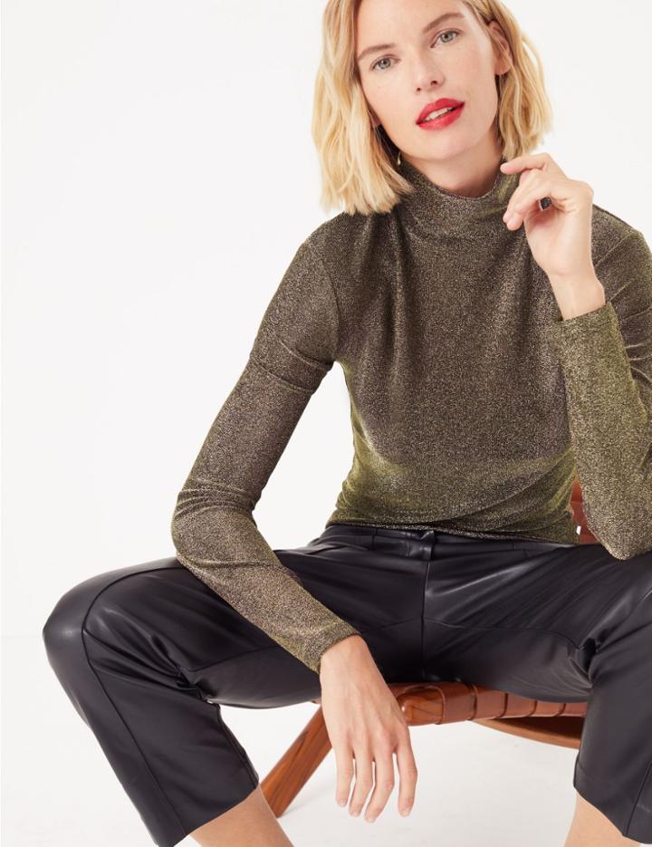 Marks & Spencer Metallic Long Sleeve Top Bronze