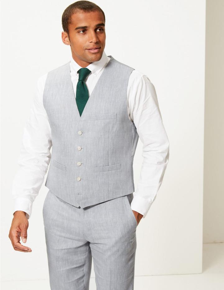 Marks & Spencer Tailored Fit Linen Waistcoat Grey