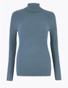Marks & Spencer Ribbed Polo Neck Jumper Slate Blue