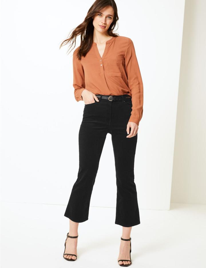 Marks & Spencer Bootcut Leg Cropped Trousers Black