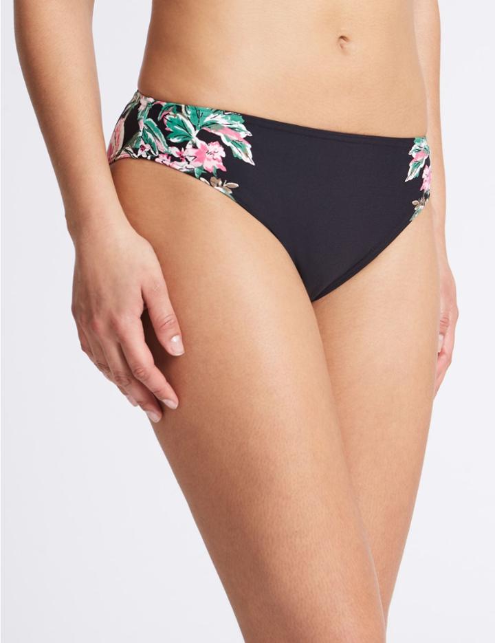 Marks & Spencer Floral Print High Leg Bikini Bottoms Black Mix