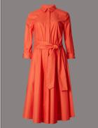 Marks & Spencer Pure Cotton Long Sleeve Shirt Dress Orange