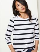 Marks & Spencer Pure Cotton Striped Regular Fit Sweatshirt Navy Mix