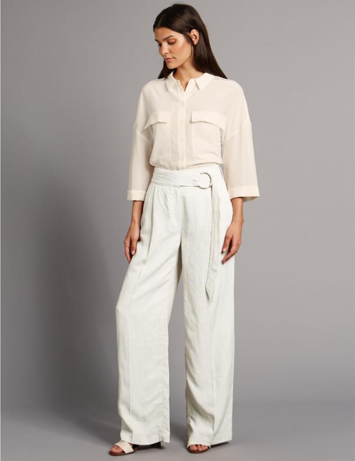 Marks & Spencer Belted Wide Leg Trousers Neutral
