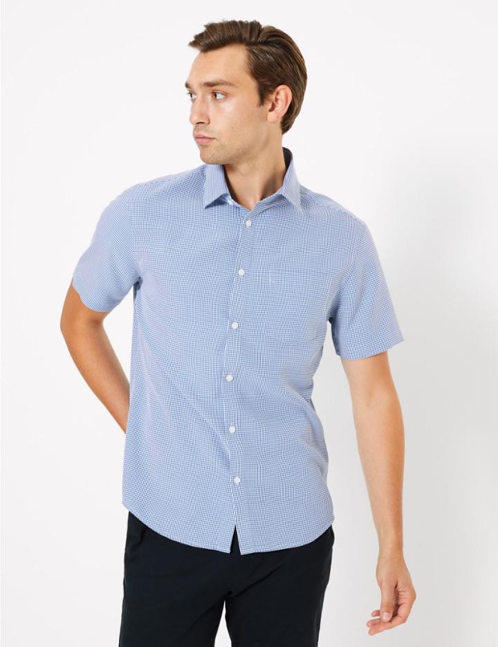Marks & Spencer Modal Blend Easy To Iron Shirt Navy Mix
