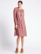 Marks & Spencer Lace Long Sleeve Shift Dress Pale Pink