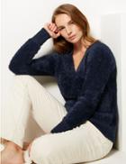 Marks & Spencer Faux Fur Yarn V-neck Jumper Navy