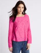 Marks & Spencer Pure Cotton Fluted Sleeve Blouse Pink