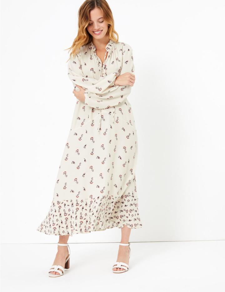 Marks & Spencer Petite Printed Midi Relaxed Dress Ivory Mix