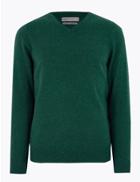 Marks & Spencer Extra Fine Lambswool V-neck Jumper Green