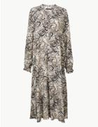 Marks & Spencer Animal Print Long Sleeve Relaxed Midi Dress Natural Mix