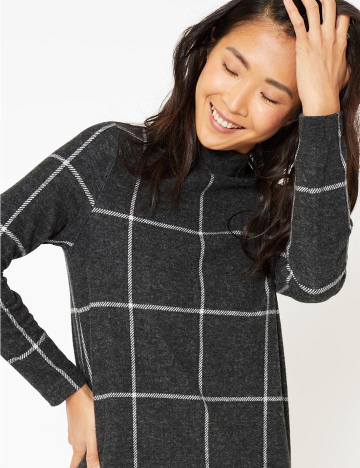 Marks & Spencer Checked Shift Dress Dark Grey Mix