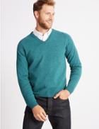 Marks & Spencer Pure Extra Fine Lambswool V-neck Jumper Teal Mix