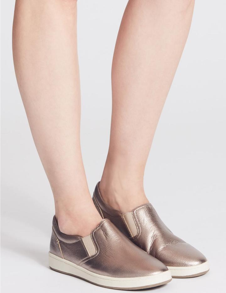 Marks & Spencer Leather Slip-on Slab Sole Trainers Metallic