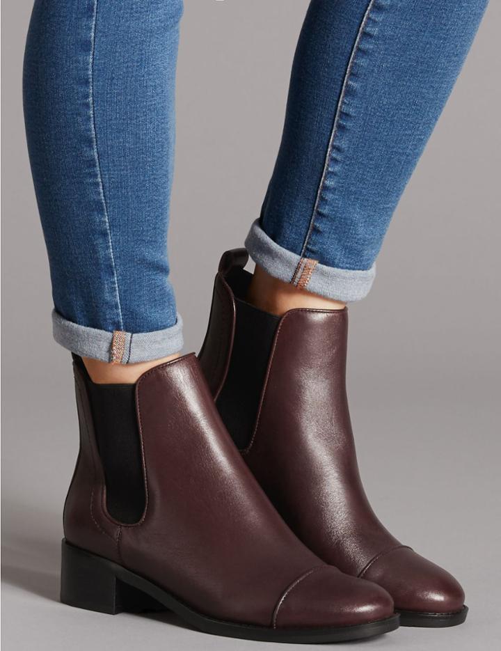 Marks & Spencer Leather Block Heel Chelsea Ankle Boots Oxblood