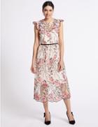 Marks & Spencer Multi Mesh Embroidered Tea Midi Dress Multi