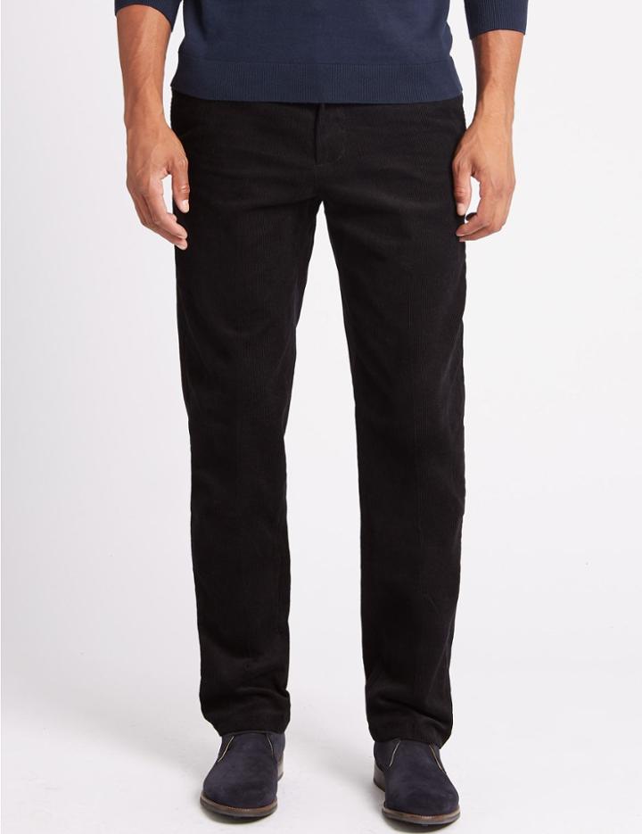 Marks & Spencer Regular Fit Pure Cotton Corduroy Trousers Black