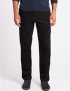 Marks & Spencer Regular Fit Pure Cotton Corduroy Trousers Black