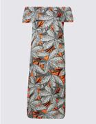 Marks & Spencer Plus Leaf Print Bardot Maxi Dress Bright Orange