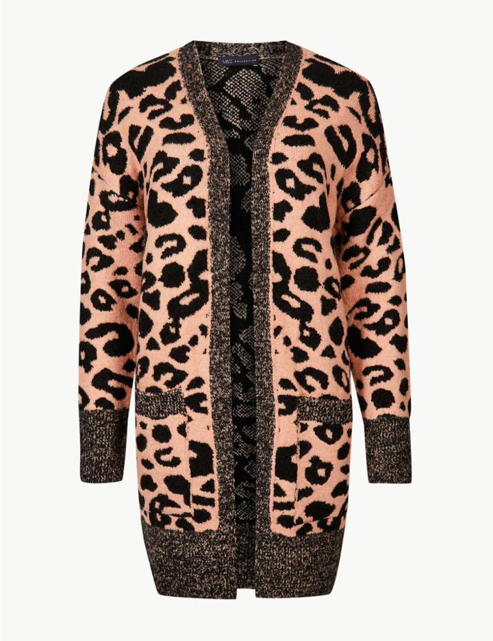 Marks & Spencer Animal Print Longline Cardigan Melba Blush