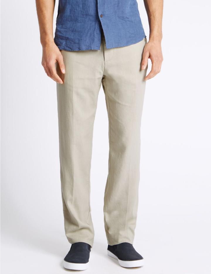 Marks & Spencer Linen Rich Trousers Light Stone