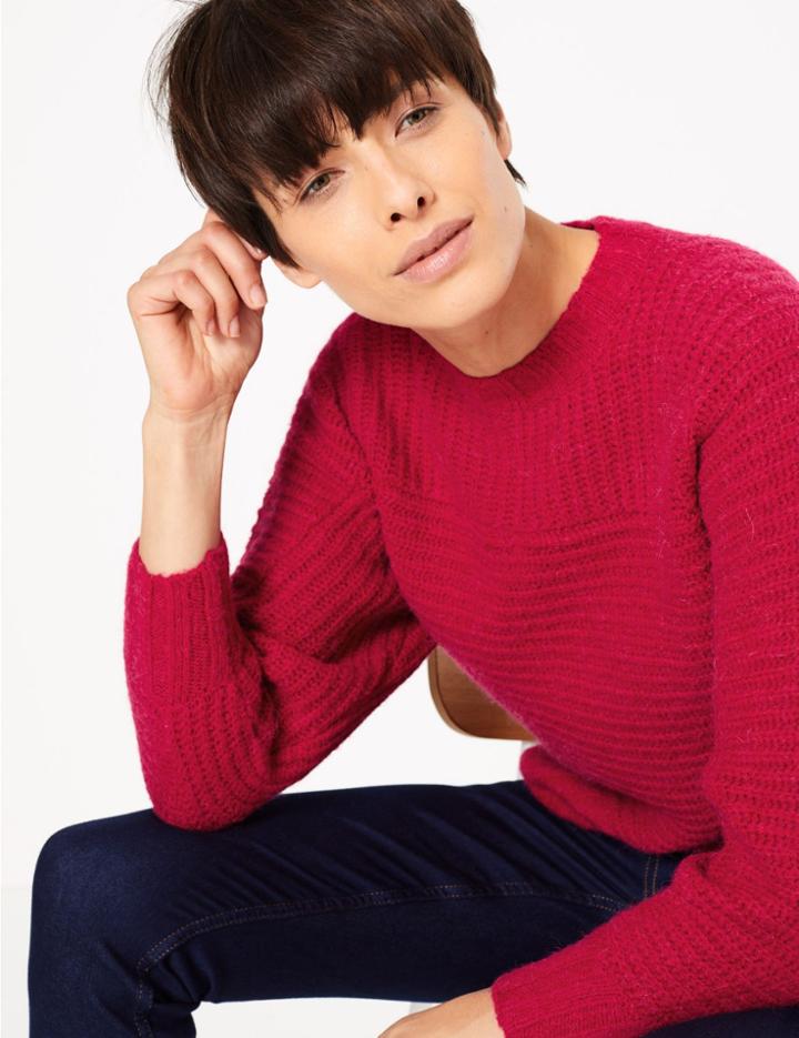 Marks & Spencer Ribbed Alpaca Blend Dolman Jumper Cerise