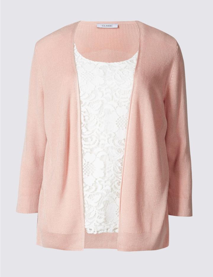 Marks & Spencer Lace Front &frac34; Sleeve Cardigan Apricot