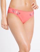 Marks & Spencer Embroidered Hipster Bikini Bottoms Coral Mix