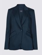 Marks & Spencer Cotton Rich Single Breasted Blazer Navy