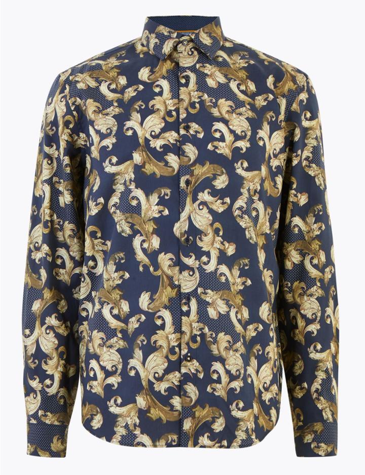 Marks & Spencer Pure Cotton Baroque Print Shirt Gold Mix