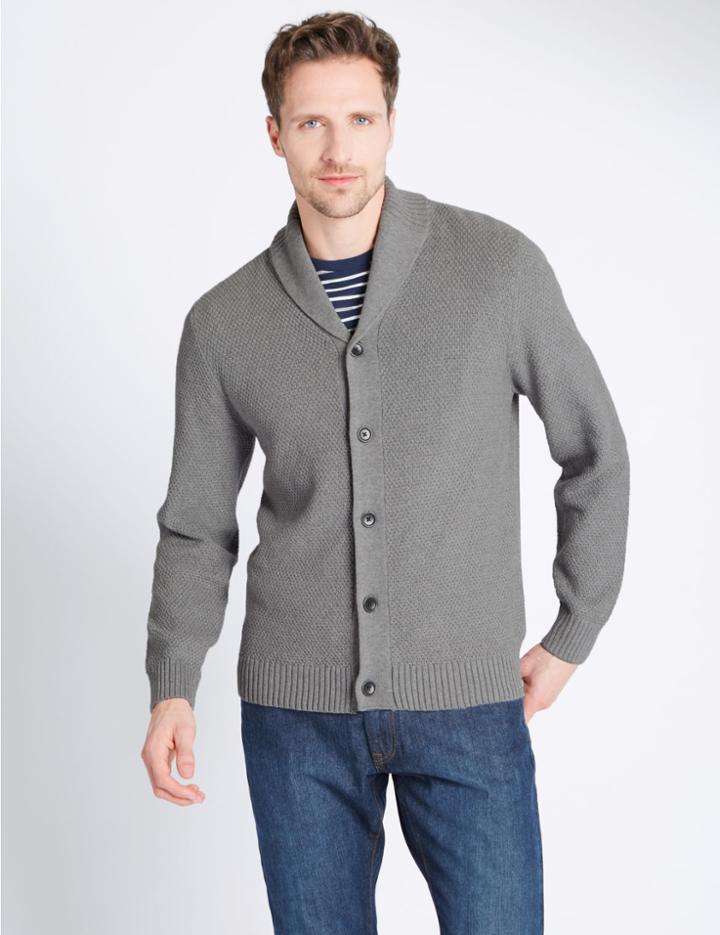 Marks & Spencer Pure Cotton Textured Cardigan Light Grey