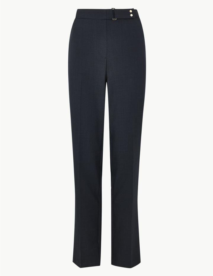 Marks & Spencer Buckled Straight Leg Trousers Dark Navy