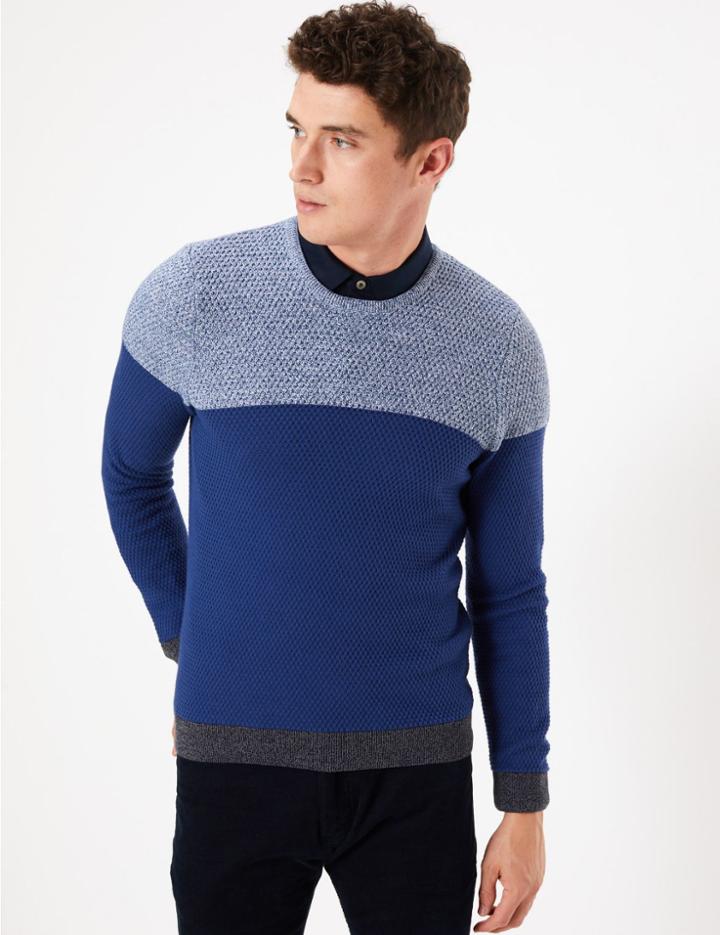 Marks & Spencer Cotton Colour Block Jumper Indigo Mix