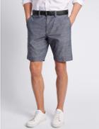 Marks & Spencer Pure Cotton Tailored Fit Chambray Shorts Indigo