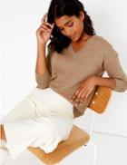 Marks & Spencer Pure Merino Wool Relaxed Fit V-neck Jumper Camel