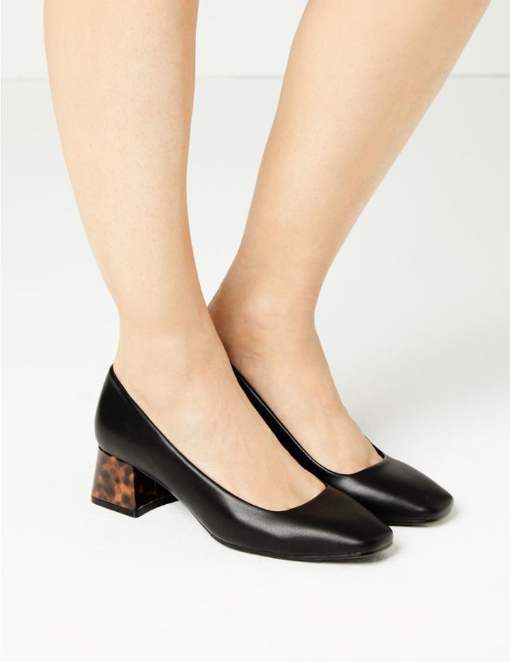 Marks & Spencer Square Toe Court Shoes Black Mix