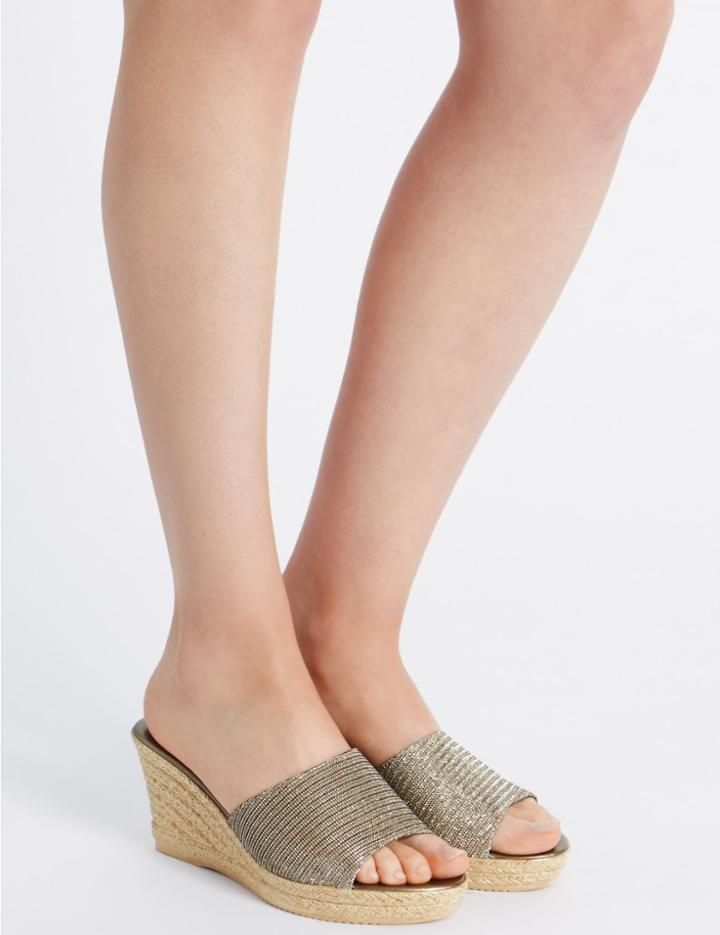 Marks & Spencer Wedge Heel Glitter Sandals Bronze
