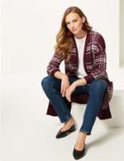 Marks & Spencer Checked Longline Cardigan Plum Mix