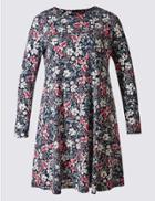 Marks & Spencer Plus Floral Print Long Sleeve Swing Dress Blue Mix